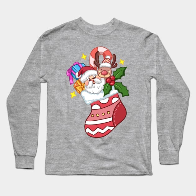 Noel Cute Sock Long Sleeve T-Shirt by Little Forest Art